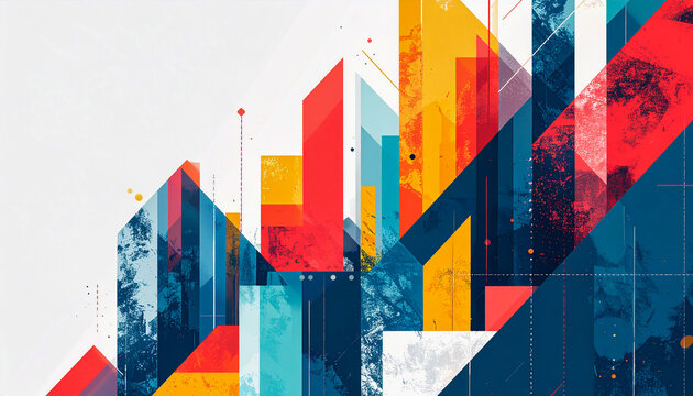 Business chart growth illustration with colorful flags of Italy, Egypt, and a grunge flag of South Korea vector design concept