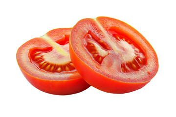 Fresh tomato slices isolated on a white background, showcasing vibrant red color, juicy texture, and natural detail, ideal for food design and healthy concepts.