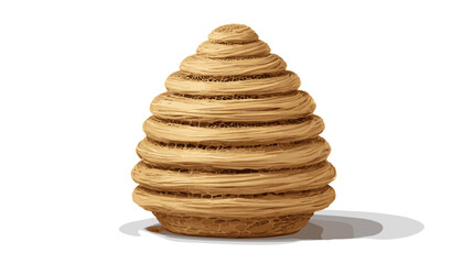 Stylized illustration of a beige, cone-shaped woven structure, resembling a beehive or a traditional, layered dessert.