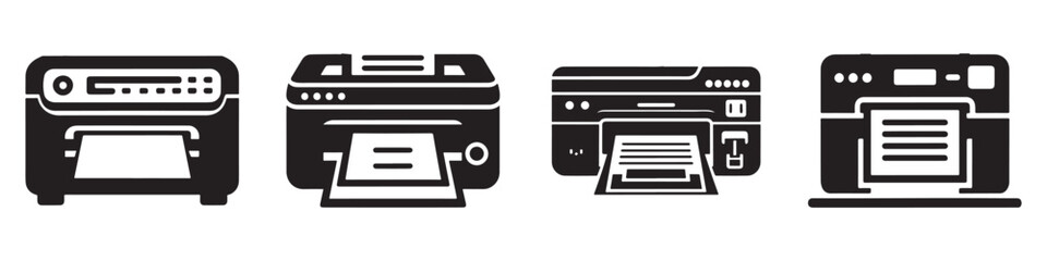 Obraz premium Modern Minimalist University Printer Icon, Flat Silhouette of an Office Machine Vector for Educational Illustration Design