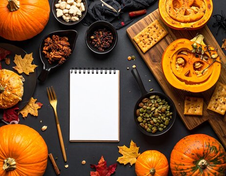 Halloween background with carved pumpkins