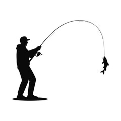 fisherman silhouette in transparent background 