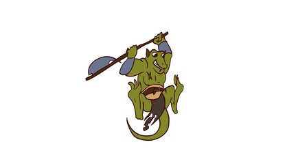 Fototapeta premium Hand Drawn Barbarian Kobold Character Illustration with Axe on White Background