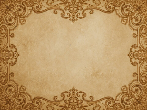 Vintage Gold Filigree Scroll Border on Aged Paper Texture - Powered by Adobe