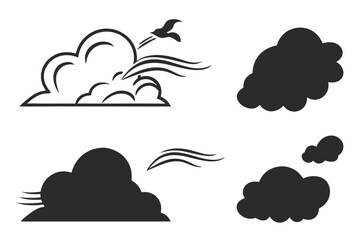 Minimalist cloud drift icon set with black yellow cyan magenta colors