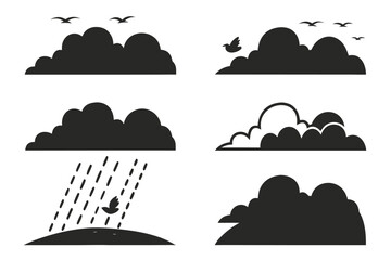 Minimalist cloud layers panorama icon set with geometric elements