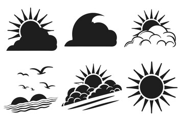 Minimalist cloudy sunset glow icon set