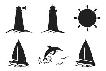 Dream horizon minimalist icon set in black yellow cyan magenta