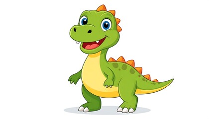 Naklejka premium A cheerful cartoon dinosaur character stands out against a plain white background.