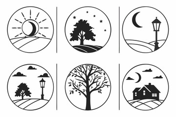 Fototapeta premium Minimalist evening glow icon set with six icons