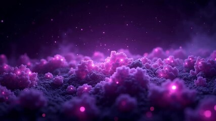 Dreamy ethereal landscape with glowing purple clouds and shimmering particles creating a magical, otherworldly atmosphere for fantasy projects - Powered by Adobe