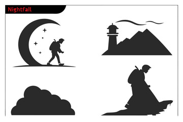 Minimalist nightfall horizon icon set with bold colors