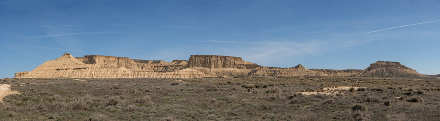 Panoramic Desert Landscape with Eroded Cliffs from the Bardenas Reales, Spain
