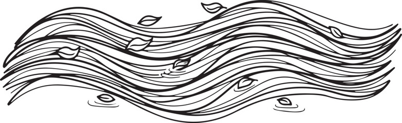 Abstract Wavy Lines with Floating Leaves and Water Droplets waves nature
