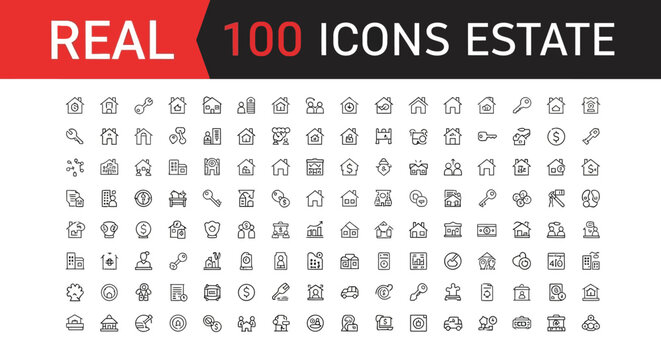 A Collection of One Hundred Diverse Real Estate Related Icons for Professional Use