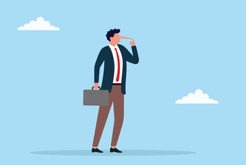 Vector illustration of a long-nosed businessman holding a briefcase and pointing to his nose, symbolizing lies, dishonesty, false promises, or deceit in business and corporate culture
