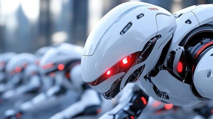 Concept of futuristic battle between transformer robots using advanced future weapons, dynamic science fiction scene, copy space