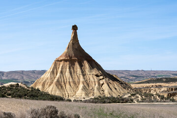 Unique Spire Rock Formation in Desert Landscape from the Bardenas Reales, Spain