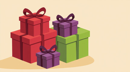 Fototapeta premium Colorful wrapped gifts arranged together for a festive celebration or special occasion