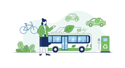 Obraz premium Conceptual Illustration of Sustainable Transportation Choices and Environmental Awareness