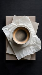Minimalist black and white background with a coffee cup offering a sleek and elegant design for creative projects