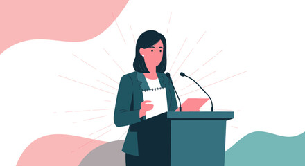 Confident Woman Presenting Ideas At Podium During A Business Convention Or Conference