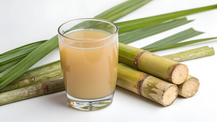 Brazilian sugarcane juice, sugar cane juice, on isolated white background, copyspace. fresh vegetable juice