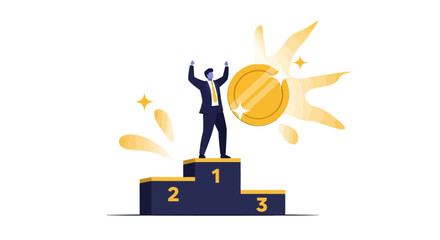 Corporate Success: A Business Person Elevated on a Podium of Achievement with Gold Medallion