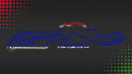 Neon Gambia Map Outline Futuristic Glow with National Colors Illustration