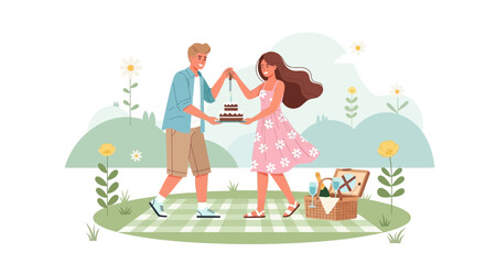 Couple Celebrating A Special Moment Together At A Relaxing Outdoor Picnic Date