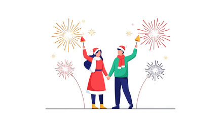 Couple Celebrating Fireworks on New Year, Christmas, or Any Festive Season Event