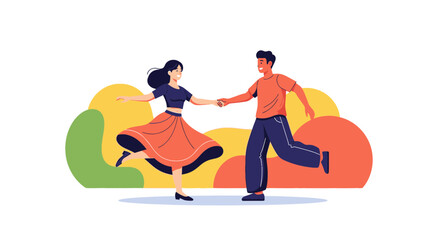 Couple dancing, holding hands, and enjoying a moment in colorful vector illustration