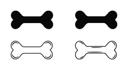 Simple illustration of four dog bones in varying styles and outlines