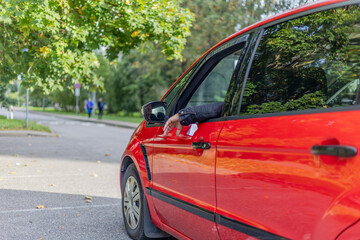 Delivery logistics worker with goods transportation service