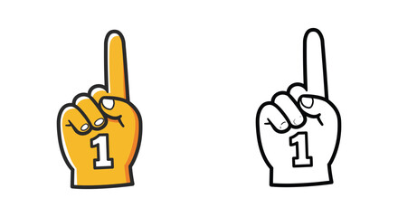 Two depictions of a hand with one finger raised showing a number one