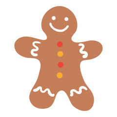 Gingerbread man cookie isolated on transparent. Hand drawn flat vector illustration. Traditional holiday baking, food, sweets, Christmas, New Year, seasonal design element, clip art