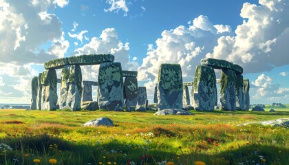 Ancient Stonehenge Ruins under a Sunny Sky.