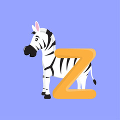 Letter Z with Zebra Character Vector Illustration