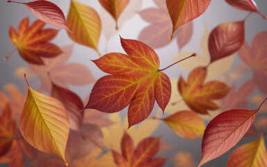 Autumn leaves falling in a gentle breeze with warm colors