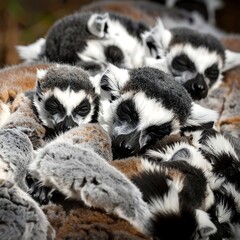 Obraz premium Sleeping lemurs huddled together