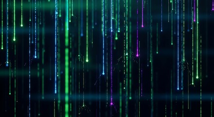 Dynamic digital rain with vibrant neon hues creates a modern, futuristic feel perfect for tech, gaming, or innovative business presentations