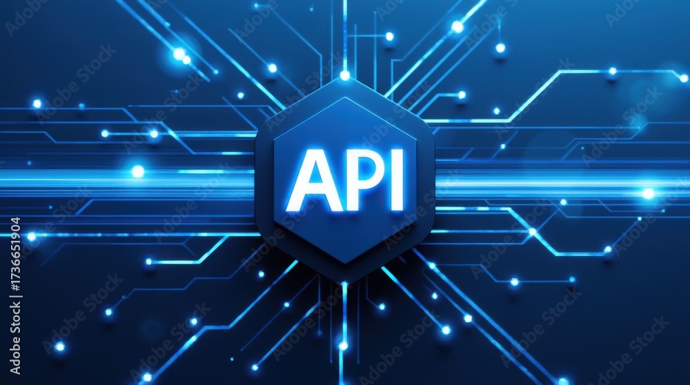 Wall mural api concept structure: data exchange, software bridge, system integration, command protocol, digital