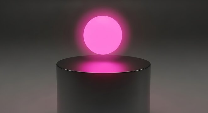 A glowing pink sphere levitating above a dark cylindrical object