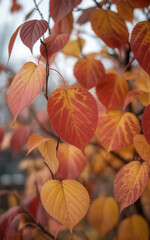 Vibrant autumn leaves in warm tones of red orange and yellow