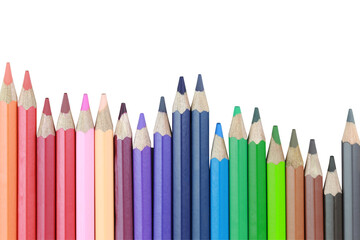 Colored pencil with a pointed tip are beautifully arranged..