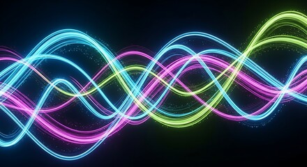 Vibrant neon waves create a stunning abstract background, perfect for modern tech designs and futuristic presentations, with a dynamic glowing effect