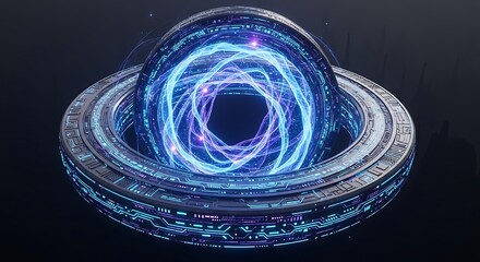 Dynamic futuristic technology sphere with neon accents, perfect for innovation concepts, cutting-edge technology, and modern digital solutions showcase