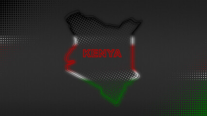 Neon Kenya Map Outline Futuristic Glow with National Colors Illustration