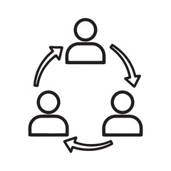 Abstract line art icon depicting three people in communication collaboration or workflow process