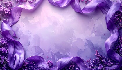 Elegant Purple Lilac Flowers and Silk Ribbon Border with Copy Space.